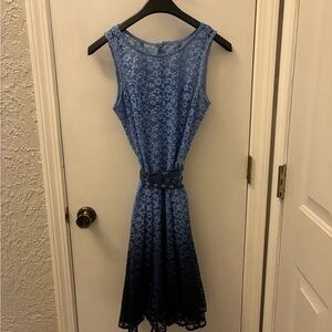 Leslie Fay Ombré Blue Lace Midi Dress